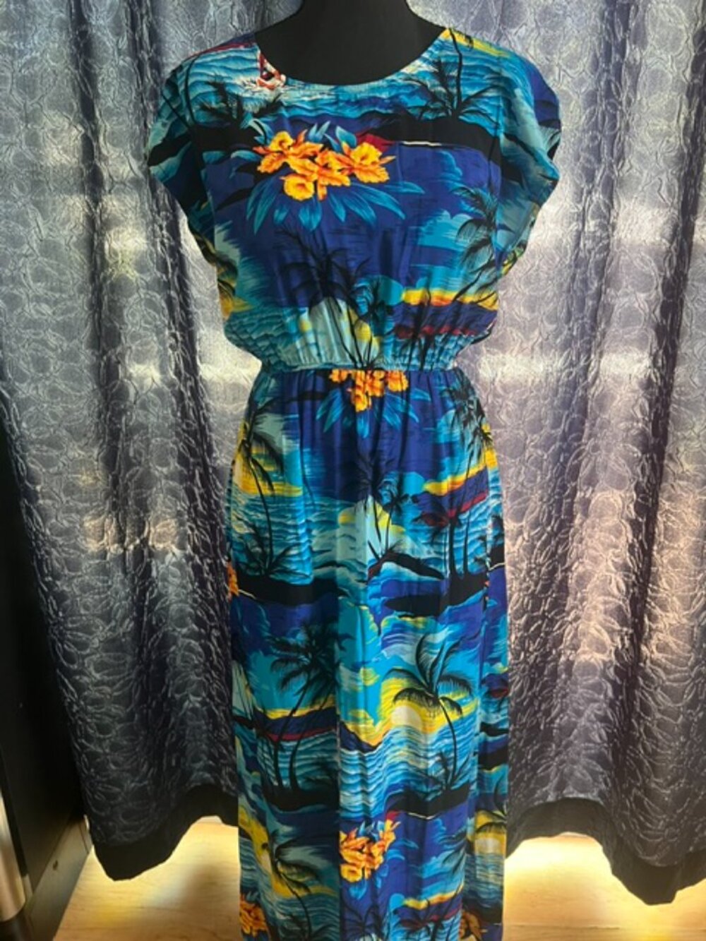 Hawaii Hangover Women's Cap Sleeve Simple Maxi Dress Sunset Blue Tropical Rayon
